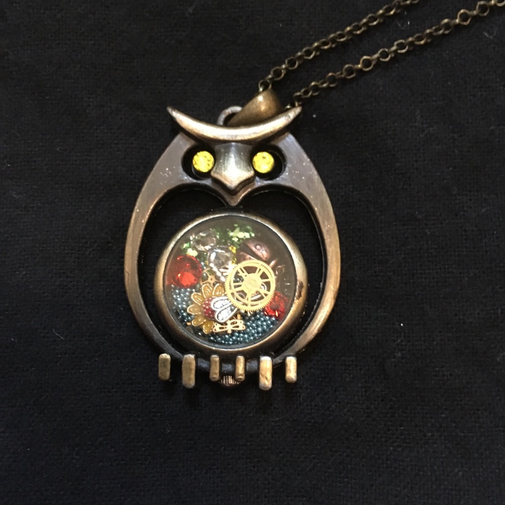 Unique owl pendant. Made of recycled watch parts. Handmade. Brass.